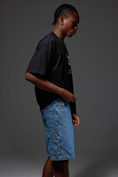 Half Half Painter Baggy Denim Short, CLASSIC INDIGO