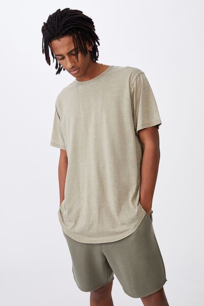 Longline Curved Washed T Shirt, OLD MOSS