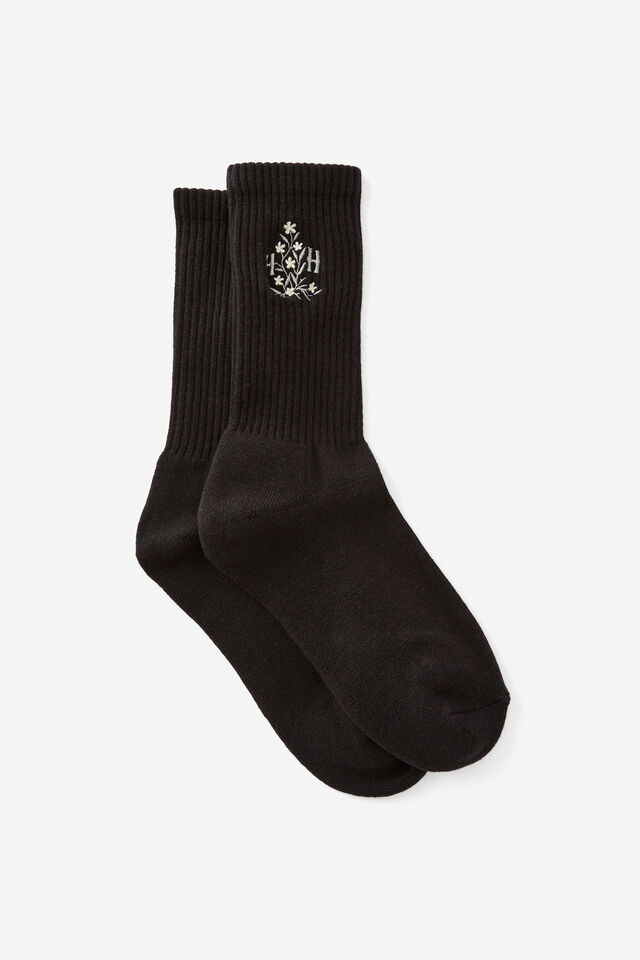 Unisex Rib Sock - Extra, HALF HALF BLACK GREY FLORAL