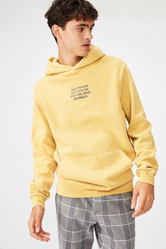 Graphic Hoodie, WASHED YARROW/FALSE PROMISES