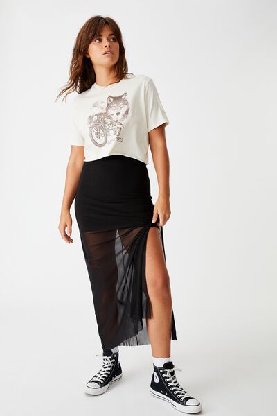 Short Sleeve Raw Edge Crop Graphic T Shirt, WASHED IVORY OUTSIDERS