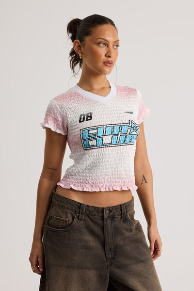 Shirred Fitted Sports Jersey, PINK/EURO CLUB