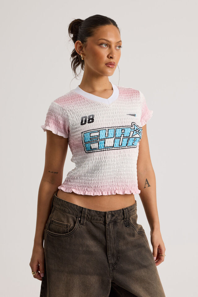 Shirred Fitted Sports Jersey, PINK/EURO CLUB