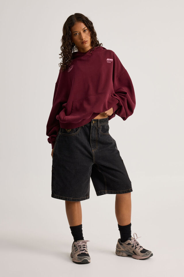 Half Half Painter Baggy Denim Short, BLACK STONE