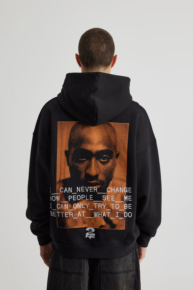 Music Merch Hoodie, LCN BRA BLACK/ORANGE TUPAC PORTRAIT