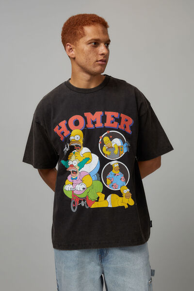 Oversized Simpsons T Shirt, LCN SIM WASHED BLACK/HOMER HOMAGE
