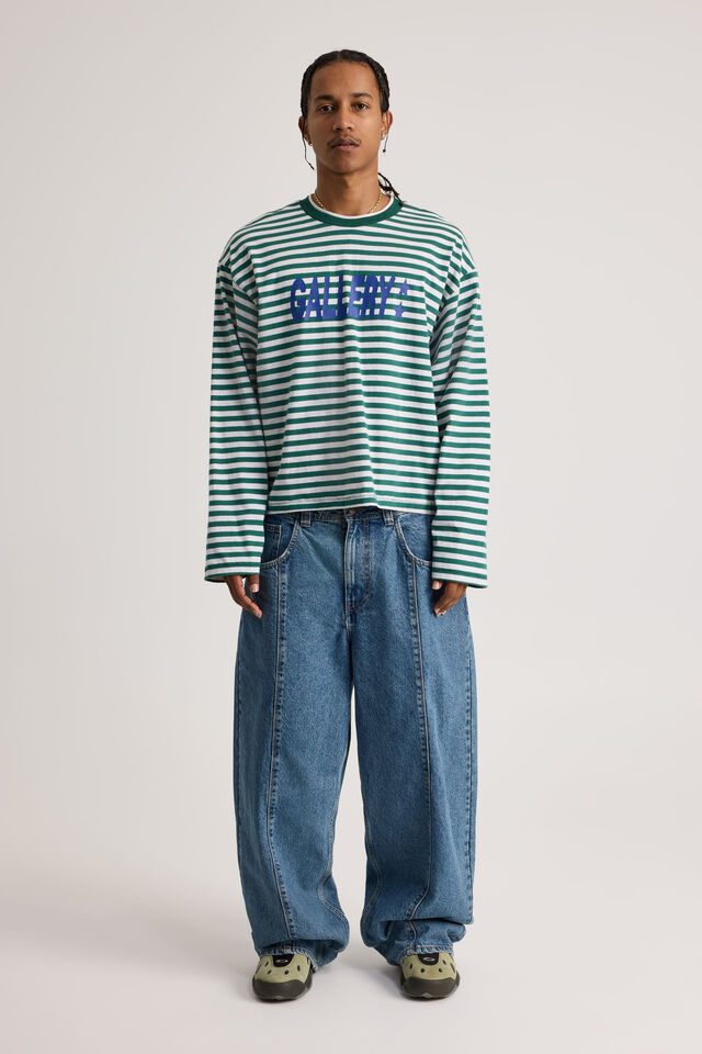 Open Gallery Cropped Long Sleeve Tshirt, OG PINE STRIPE/WOODMARK STARS