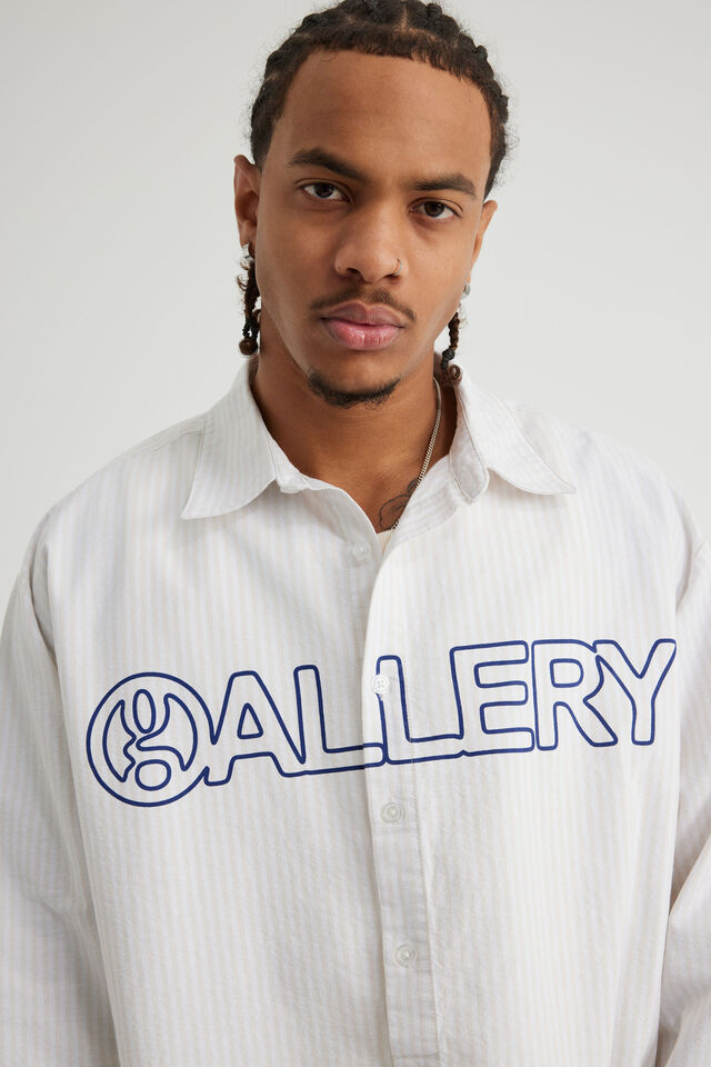 Open Gallery Boxy Cropped Long Sleeve Shirt, OG CLOUD STRIPE / CORPORATE BLUE GALLERY