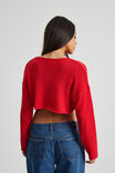 Open Knit Crop Jacquard Jumper, RED/BLACK CHERRY - alternate image 3