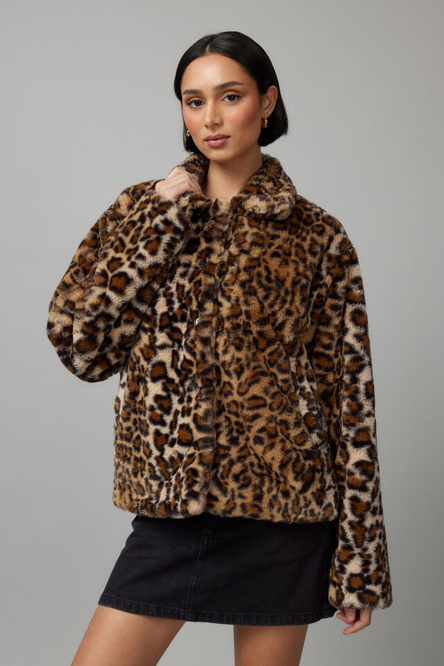 Leopard Faux Fur Jacket, LEOPARD PRINT