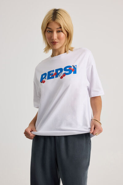 Lcn Pepsi Oversized Graphic Tee, LCN PEP WHITE/PEPSI CHERRY