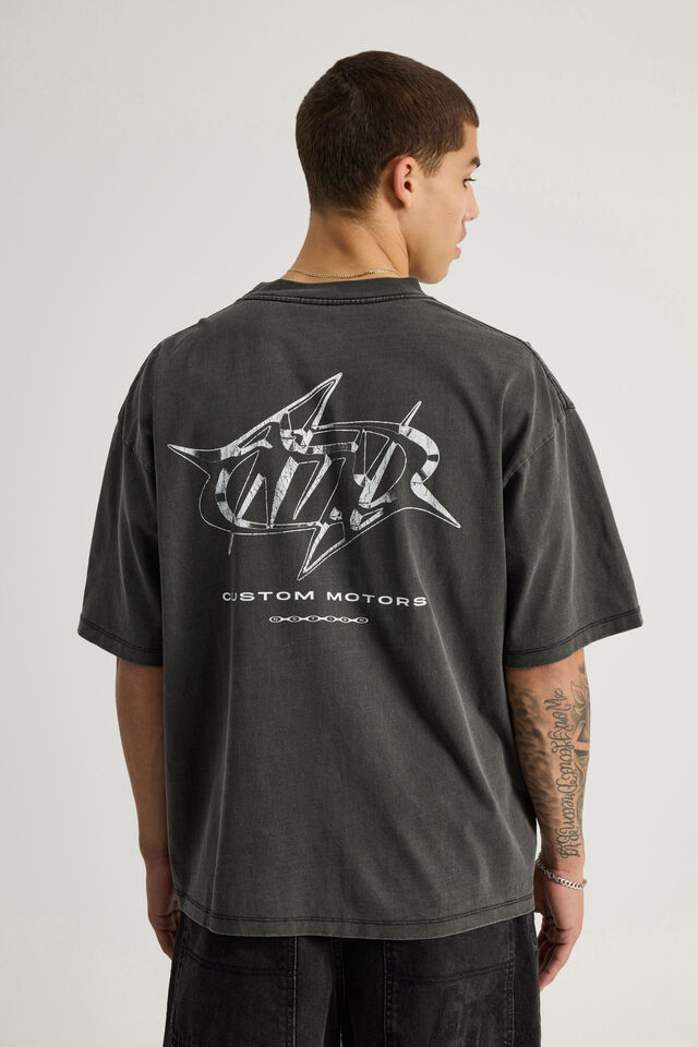 Notion Vintage Box Fit Graphic Tshirt, NTN WASHED BLACK/SPIKY LOGO