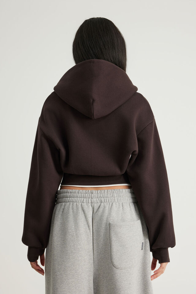 Authentics Shrunken Zip Through Hoodie, CHOC NOIR