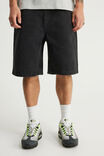 Half Half Baggy Denim Short, WORN BLACK - example image 3