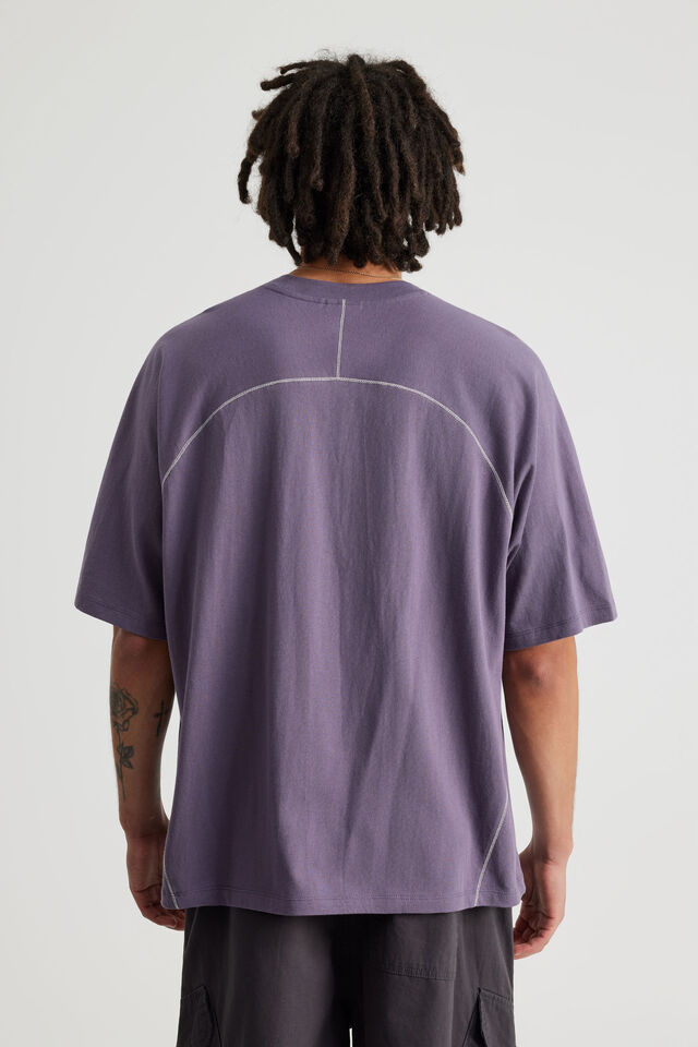 Half Half Boxy Raglan Tshirt, HH GRAPE PUMICE/HALF HALF TONAL