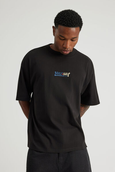 Half Half Heavyweight Box Fit Graphic Tshirt, HH BLACK/HALF HALF TOON TEXT