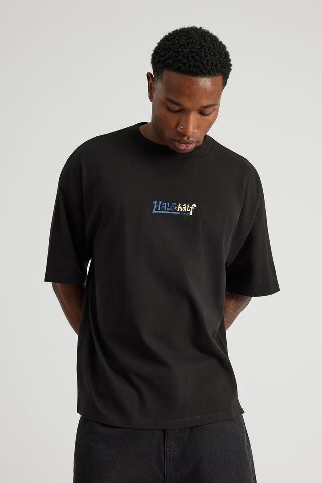 Half Half Heavyweight Box Fit Graphic Tshirt, HH BLACK/HALF HALF TOON TEXT