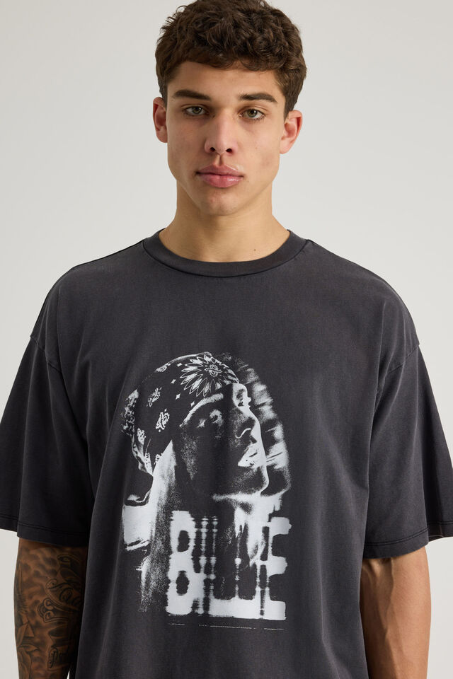 Box Fit Music Merch T Shirt, LCN BRA WASHED BLACK/BILLIE EILISH