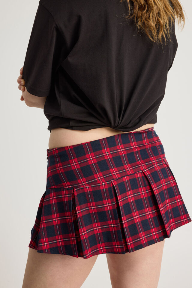Woven Pleated Skirt, NAVY/RED CHECK