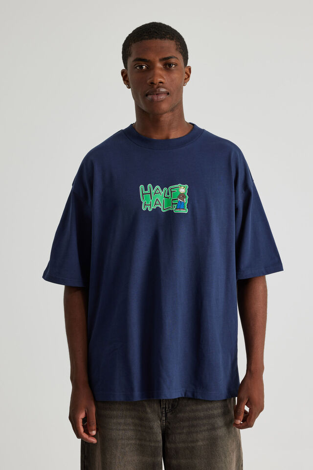Half Half Heavyweight Box Fit Graphic Tshirt, HH MIDNIGHT BLUE/HALF HALF GREMLIN