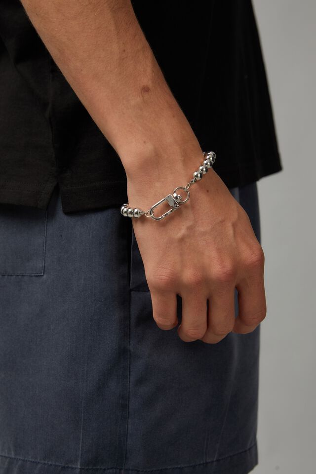 Silver Bead Pearl Bracelet, SILVER/PEARL