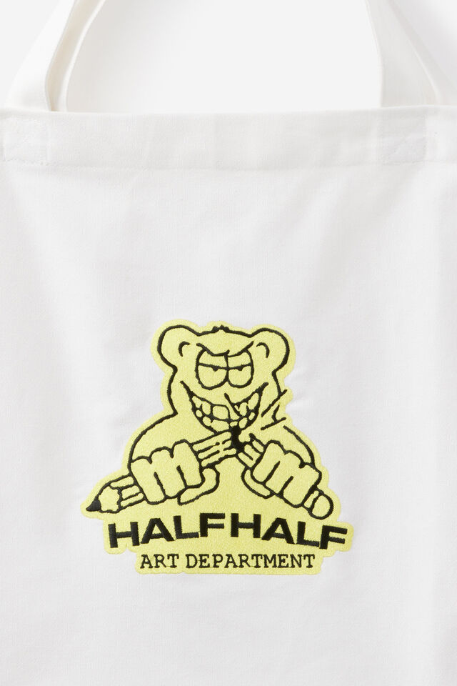 Half Half Large Tote Bag, HH WHITE W YELLOW BEAR LOGO