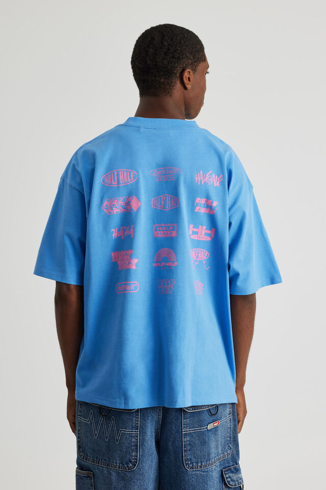 Half Half Heavyweight Box Fit Graphic Tshirt, HH CORNFLOWER/TAKEOVER