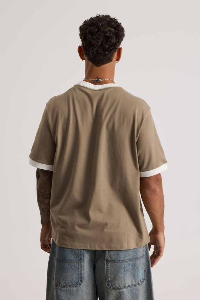 Half Half Slim Fit Ringer Tshirt, HH KHAKI MIST/CLOUD WIDE HALF HALF PILL