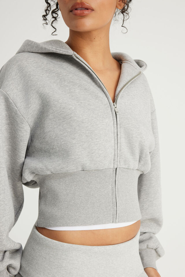 Authentics Shrunken Zip Through Hoodie, GREY MARLE