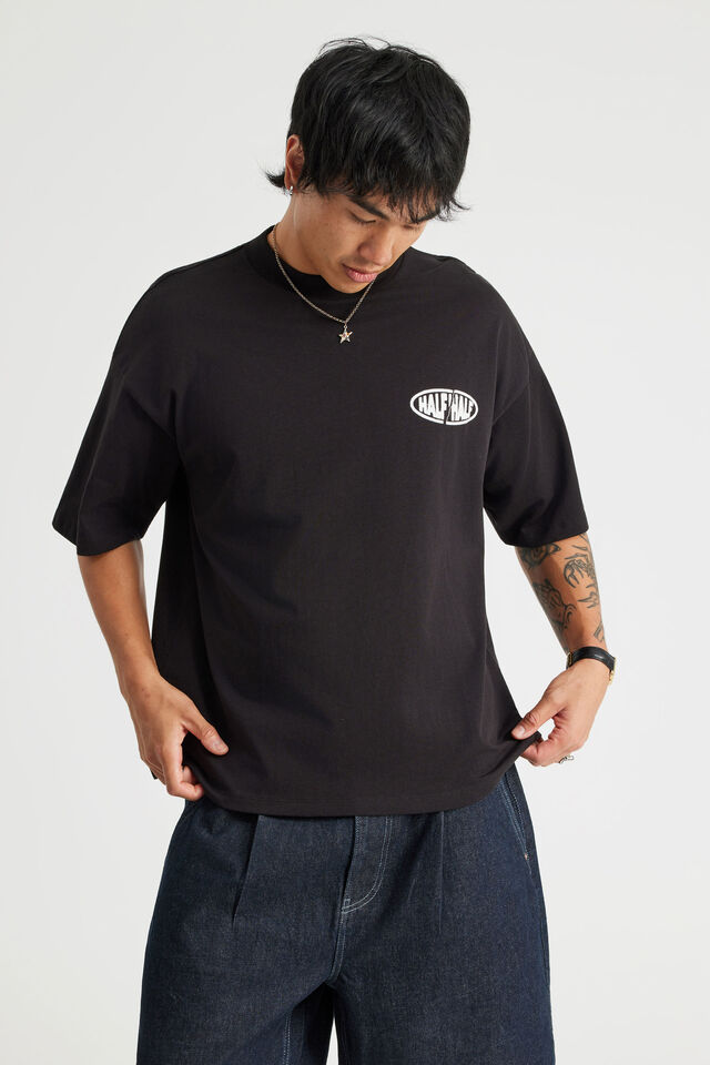 Half Half Heavyweight Box Fit Graphic Tshirt, HH BLACK/HALF HALF ZINE STORE