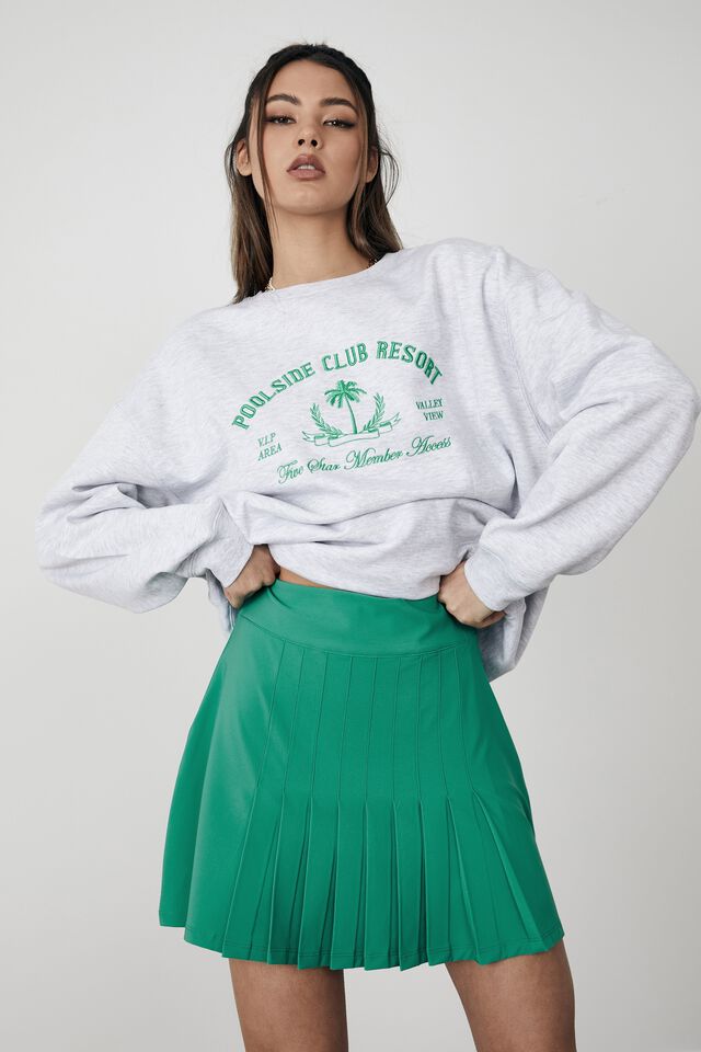 Front Pleat Tennis Skirt, CLOVER GREEN