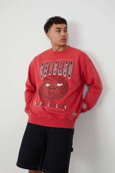 Oversized Nba Crew, LCN NBA WASHED RED/CHICAGO BULLS CREST