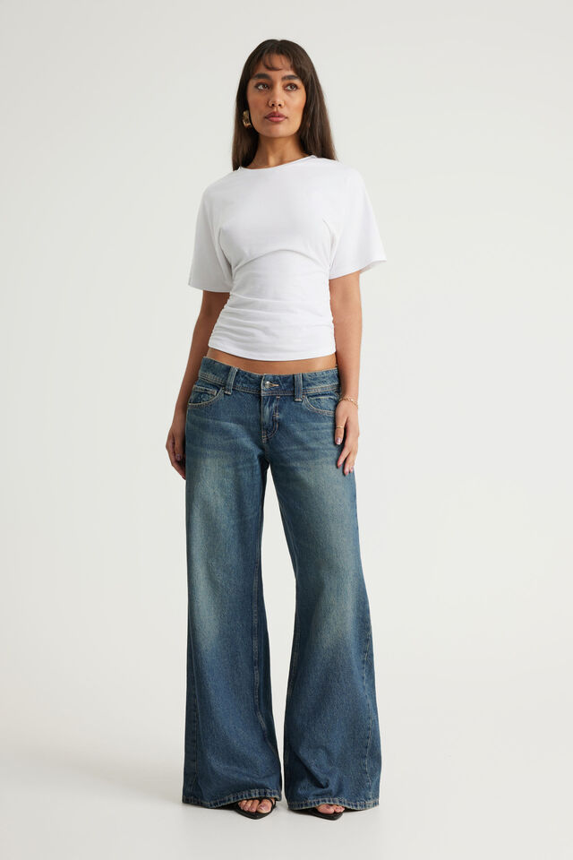 Batwing Cinch Waist Top, WHITE
