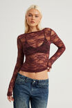 Fitted Long Sleeve Top, BORDEAUX LACE - example image 1