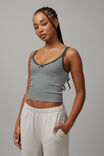 Lace Trim V Neck Tank, IVY GREEN / DOVE GREY STRIPE - alternate image 1