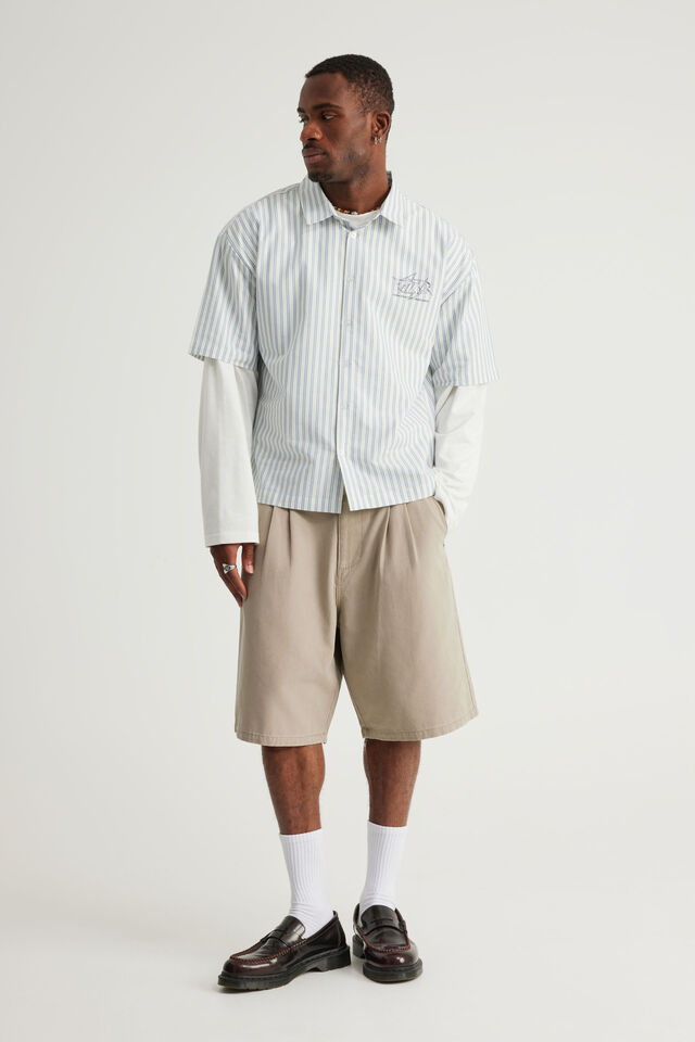 Notion Boxy Cropped Short Sleeve Shirt, NOTION BLUE WHT SPIKY LOGO