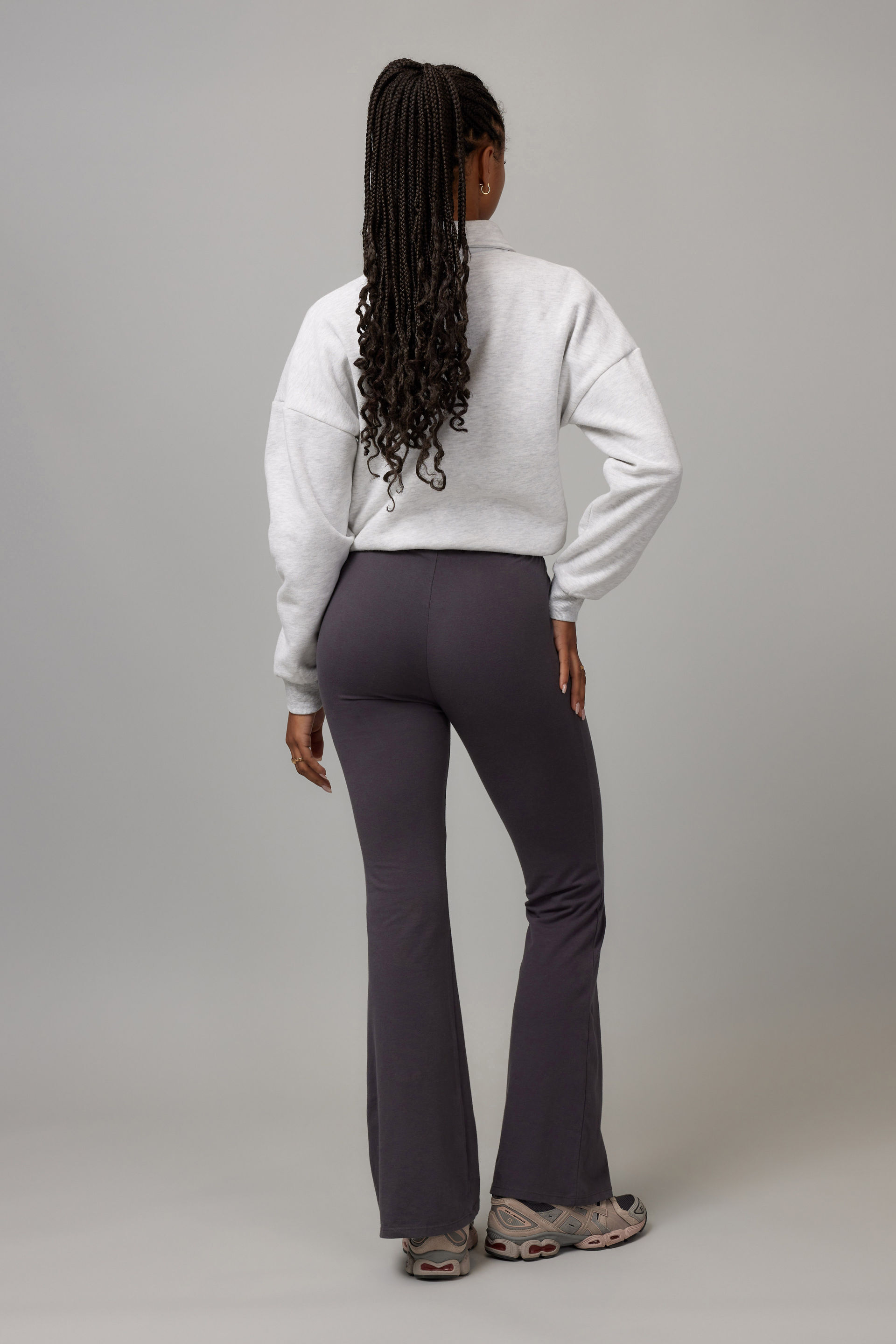 Women Grey Smart Fit Solid Bottom Flared Trousers at Rs 785.00 | Girls  Trouser | ID: 2851490861588