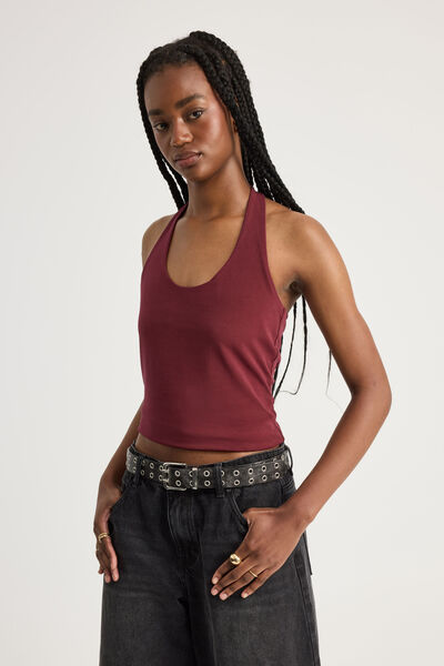 Scoop Neck Halter Top, WASHED BOARDEAUX