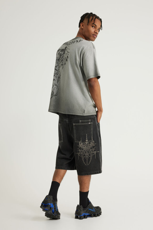 Notion Baggy Denim Short, ASHOUT BLACK/GRAPHIC