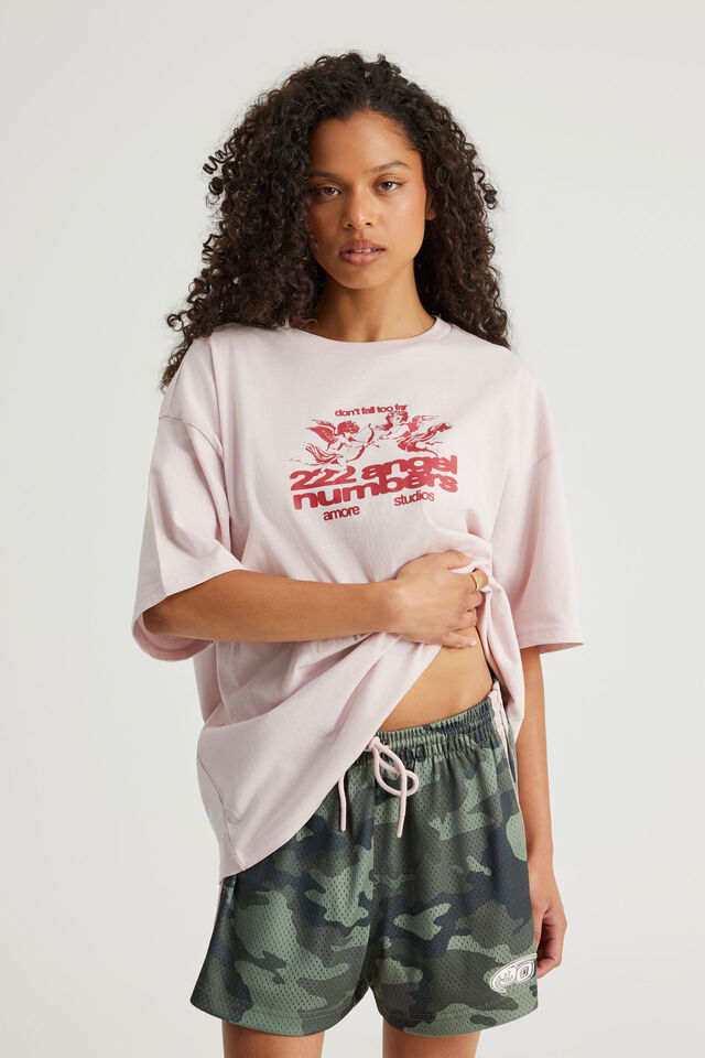 Oversized Graphic Tee, PINK DUST/AMORE ANGELS
