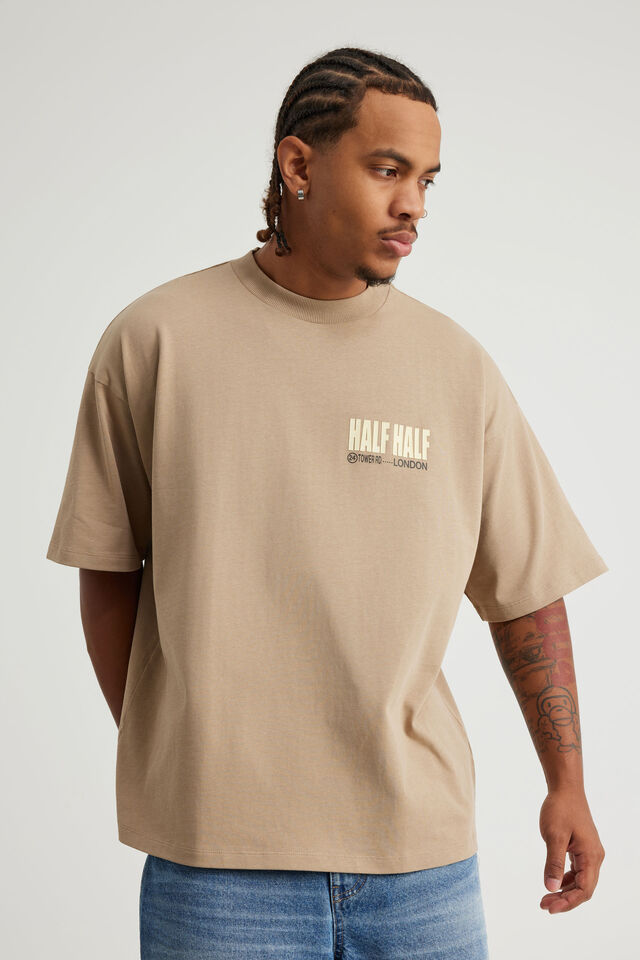 Half Half Heavyweight Box Fit Graphic Tshirt, HH CREMA/WRECKING BALL