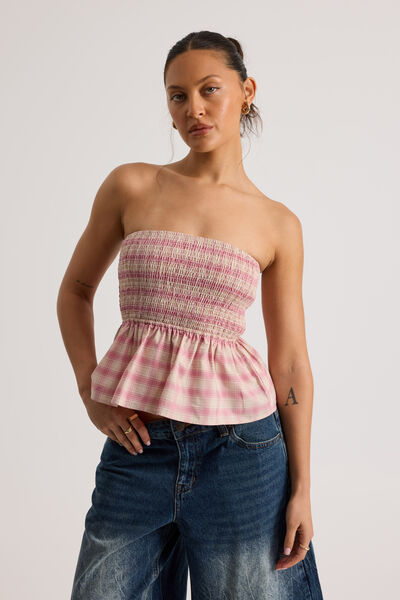Ari Shirred Bandeau, CASHMERE ROSE CHECK