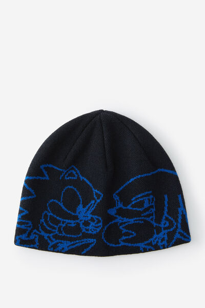 Lcn Sonic Intarsia Knit Beanie, LCN SONIC BLACK BLUE CHARACTERS