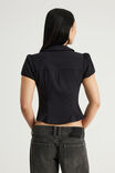 Puff Sleeve Button Up Shirt, BLACK - example image 3