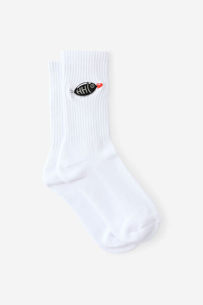 Unisex Rib Sock - Extra, HALF HALF SOY FISH WHT