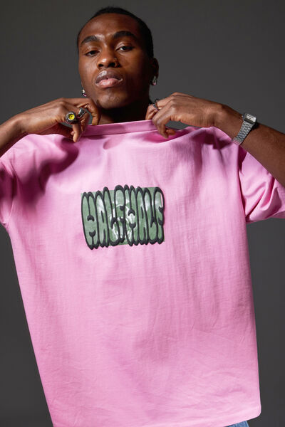 Half Half Box Fit Graphic T Shirt, HH VENICE PINK/HALF HALF MINOR AGGRESSION