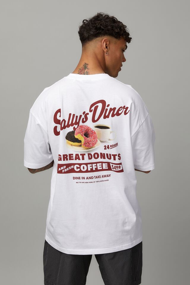 Half Half Oversized T Shirt, WHITE/SALLYS DINER