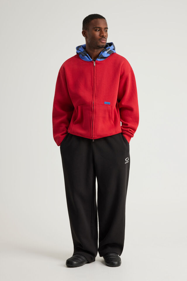 Open Gallery Zip Thru Hoodie, OG SCARLETT/SLATE STRIPE SPLICE