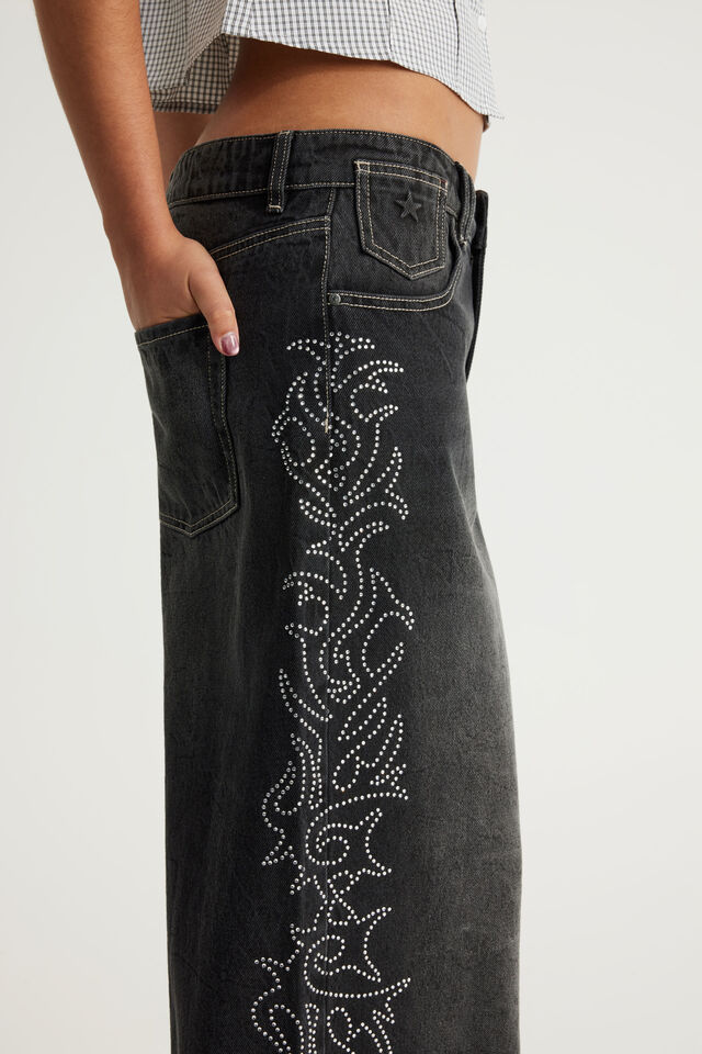 Mega Baggy Jean, CRYSTAL FLAMES BLACK
