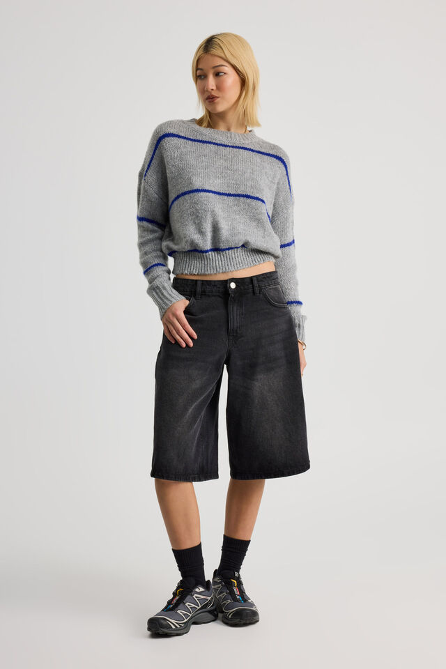 Bailey Stripe Knit Crew, GREY MARLE/ELECTRIC BLUE STRIPE